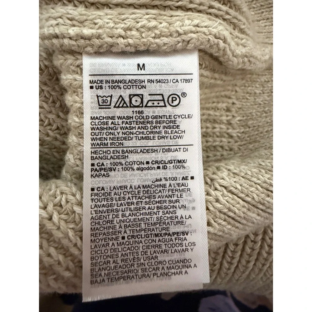 Old Navy Quarter Zip Sweater Mens Medium Tan Ribbed Cotton Pullover Grandpa Core